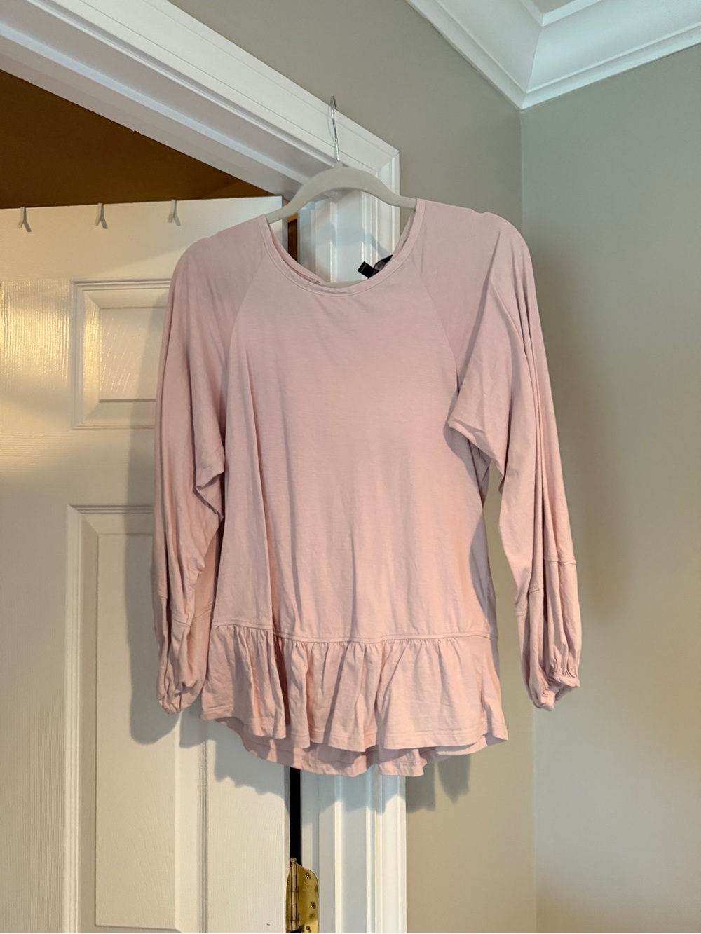 Banana Republic Light Pink Ruffle-Hem Long Sleeve Top